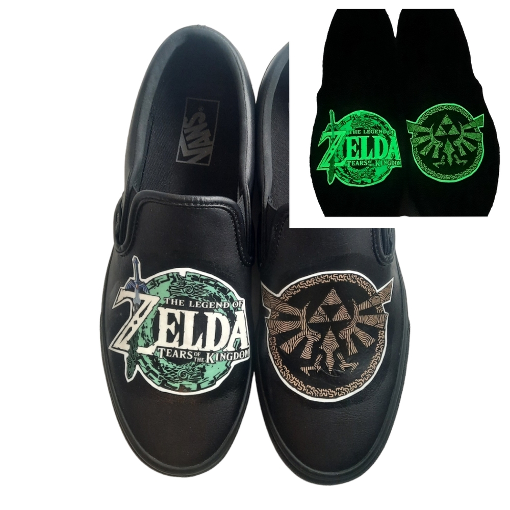 Vans Custom Glow in the dark Zelda Tears of the Kingdom black leather shoes 8.5